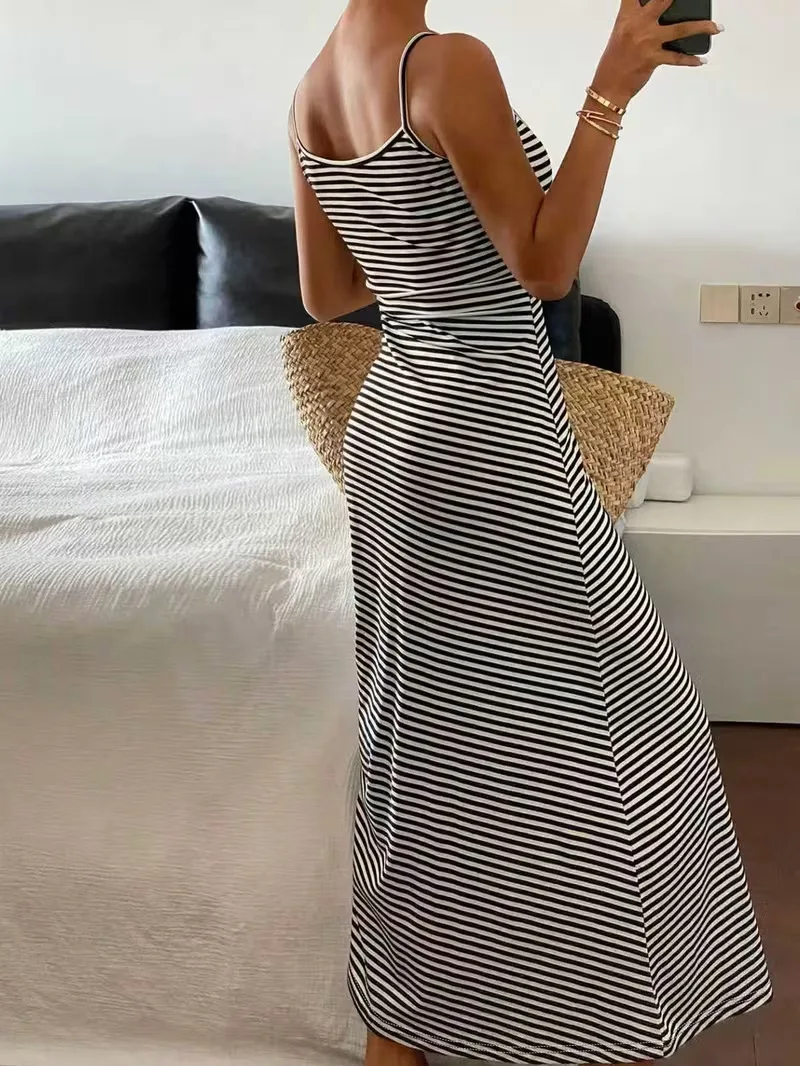 Dress, European & American Clean Fit Minimalist Style, Classic Striped Vibe, 2026 Summer New Thin Strap Slimming Striped Slip Ma