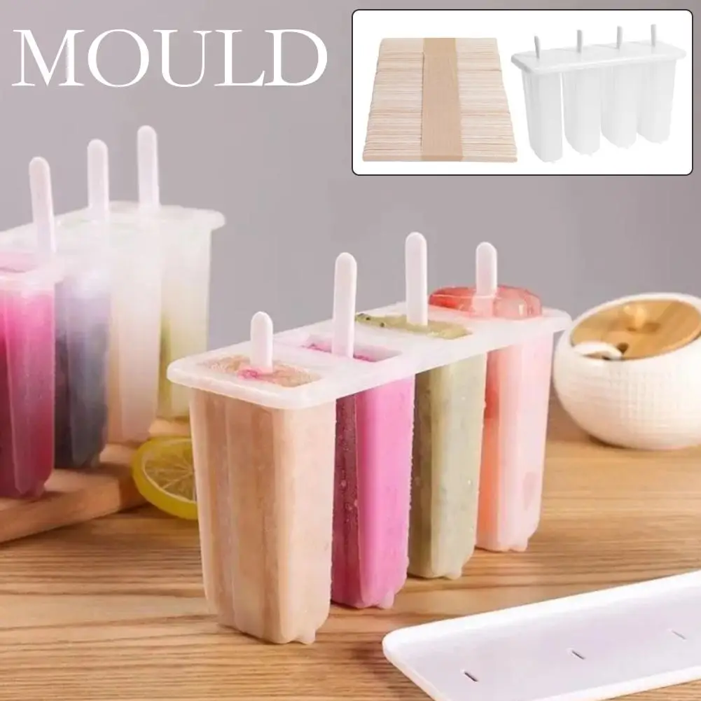 4 Cell Ice Cream Popsicle Mold Diy Ice Cream Machine Ice-lolly Ice Ice Kitchen Homemade Gadgets Tray Mold Children Summer B B8b3