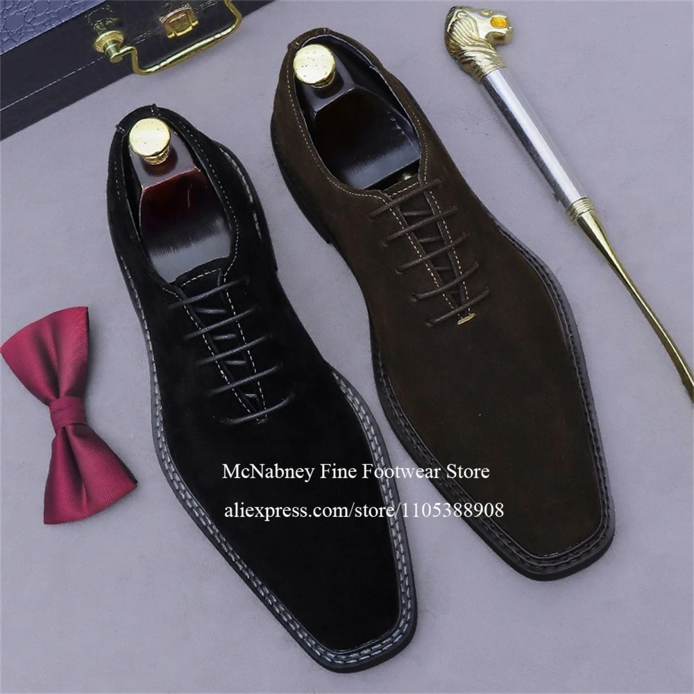 Luxury Men Suede Oxfords Shoes Black Suede Lace up Stitching Detail Men Dress Shoes for Formal Business Wedding Plus Size