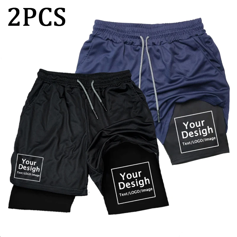 New Custom Compression Shorts Men Gym Athletic Pants Your Logo Fitness Personalized Double Layer Quick Dry 2 In 1 Sports Shorts