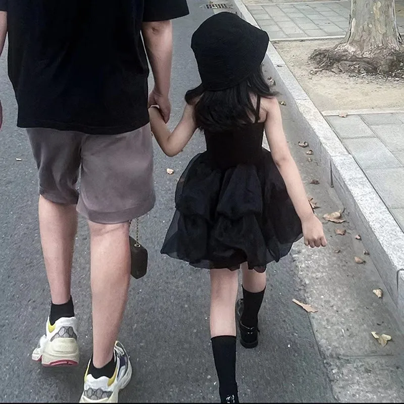 فستان صيفي بناتي عصري جديد للأطفال منتفخ فستان الأميرة الفرنسية الحمالة