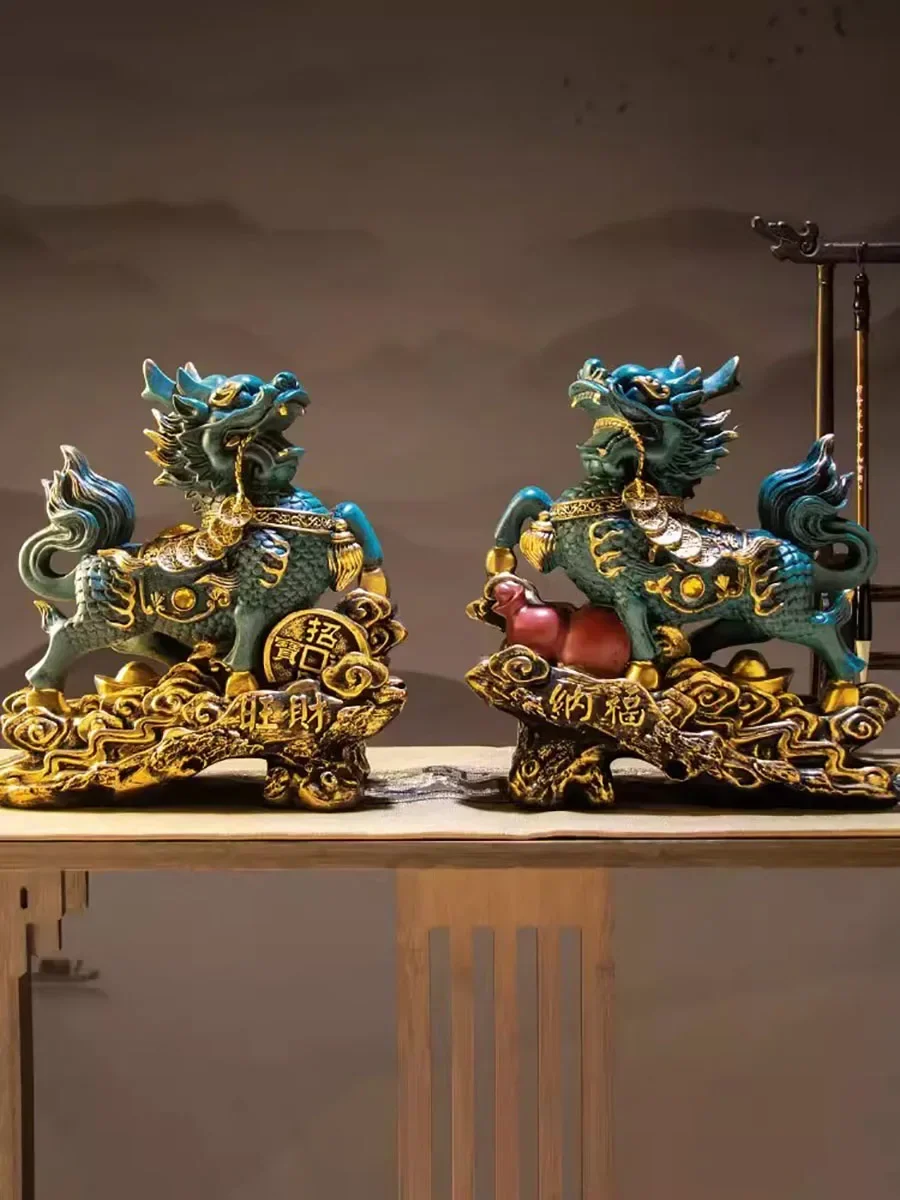 Estatua de la suerte de Kirin chino, Animal dominante, decoración del hogar y la sala de estar, escultura de arte moderno de resina, regalo de accesorios