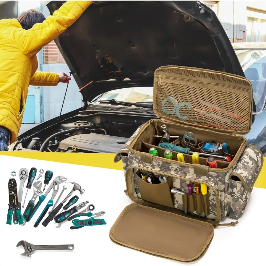 حقيبة أدوات صغيرة مع منظم تخزين أدوات سفلي مبطن سميك مضاد للاحتكاك للرجال، حقيبة تكتيكية متعددة الوظائف