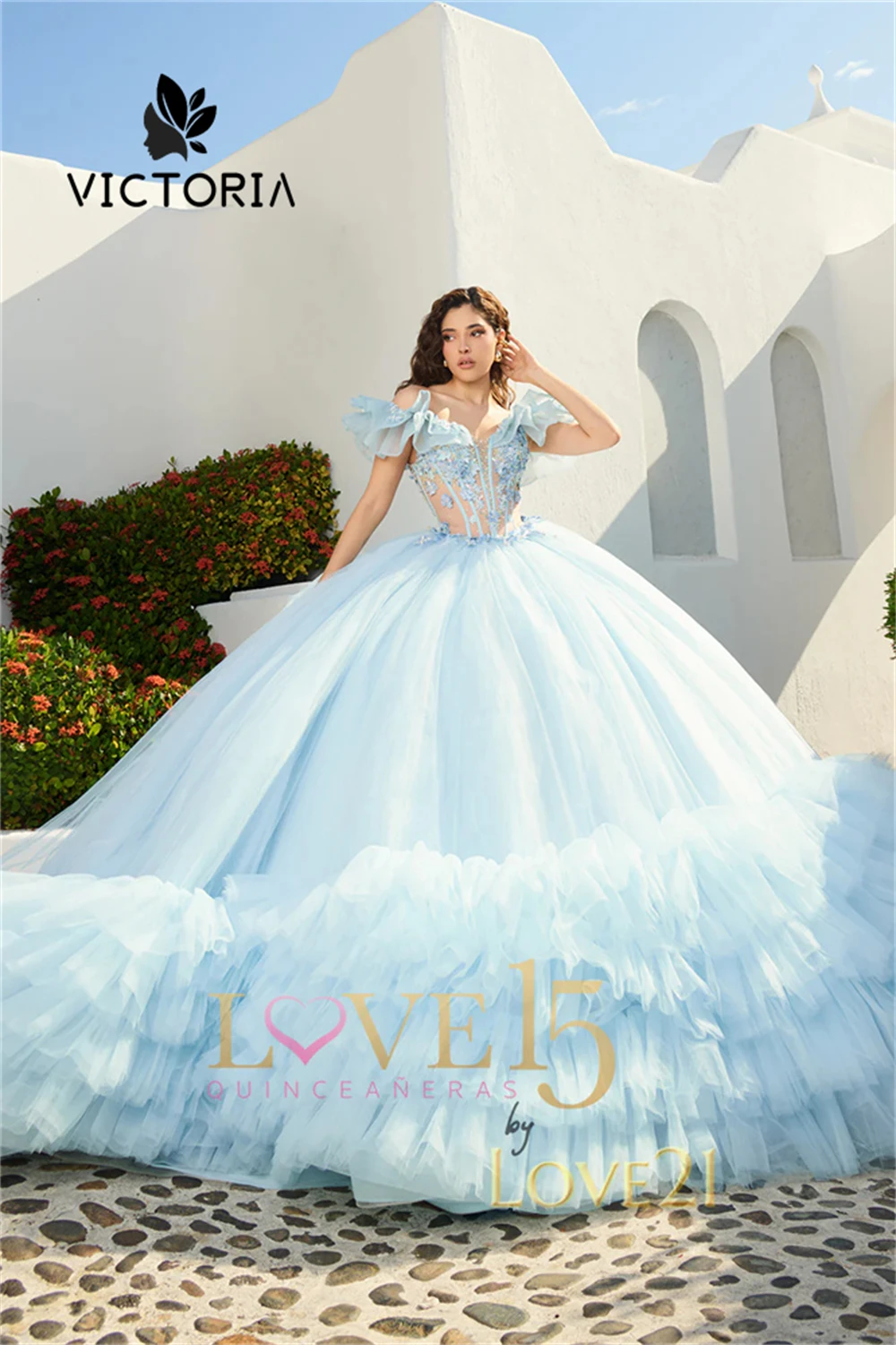 Robe de Quinceanera en dentelle perlée personnalisée, appliques de tulle, robe de Rhà lacets froncée, bleu bébé, 15 robes bouffantes