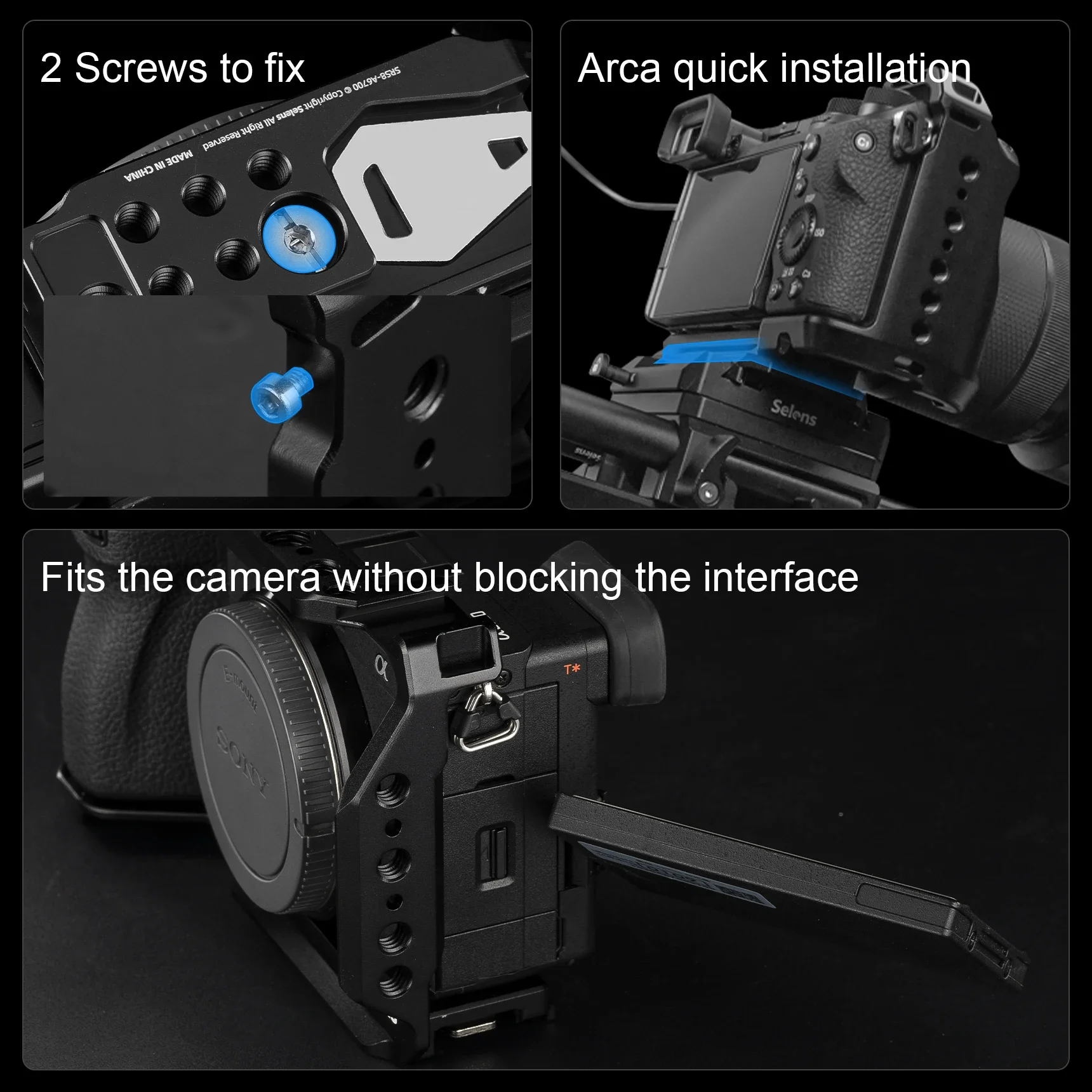 قفص كاميرا سيلينز لـ DSLR SONY A6700 مع فتحات توسيع متعددة حافظة واقية للتصوير الفوتوغرافي مجموعة أدوات تصوير مدونة الفيديو المحمولة