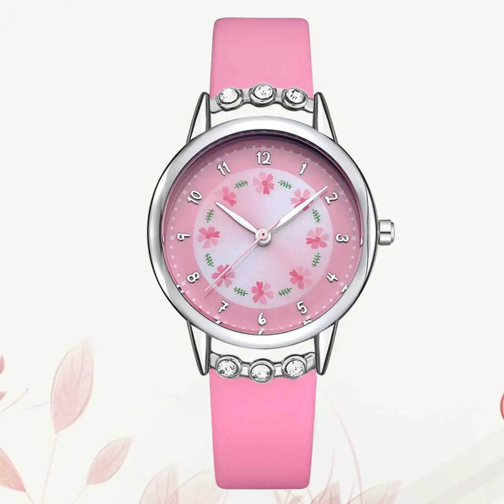 ساعة كوارتز مقاومة للماء لساعة اليد الكرتونية اللطيفة، ساعة عصرية قابلة للتعديل باللون الوردي