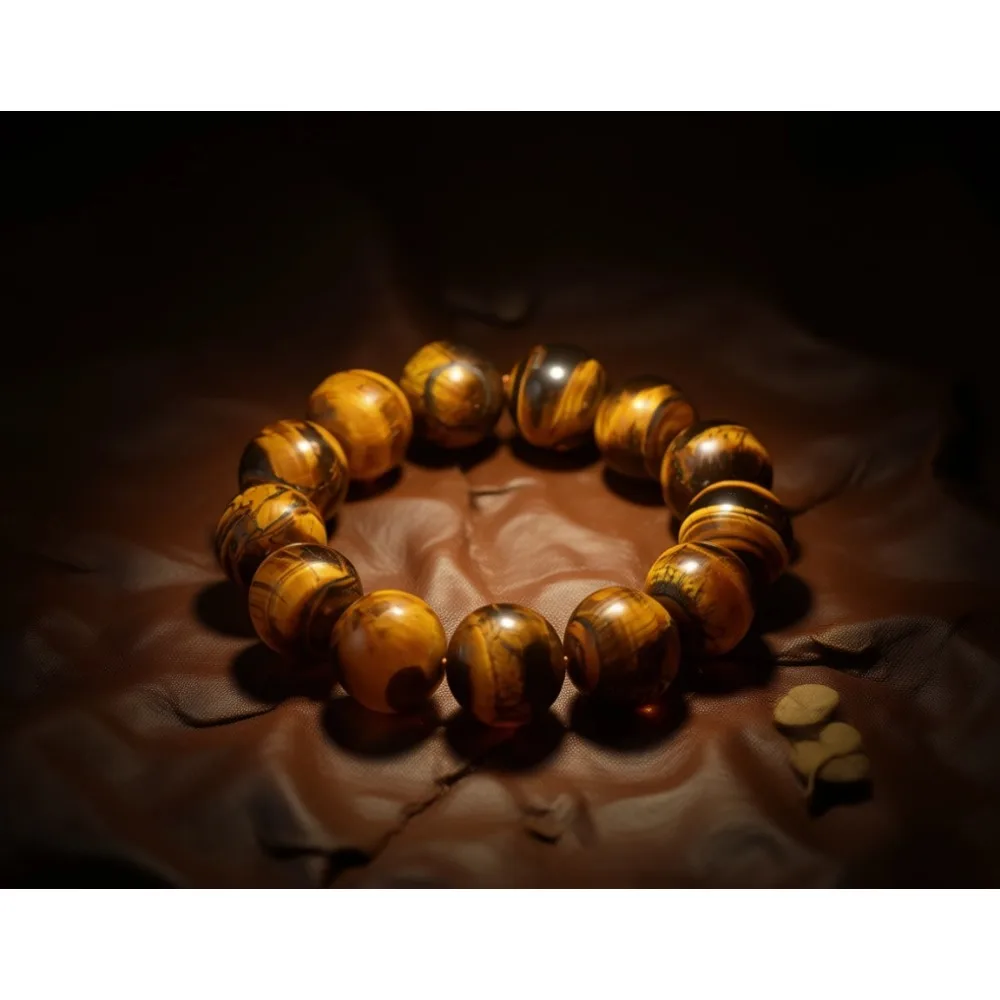 

Mens Tiger Eye Stone Beaded Bracelet Large 14mm Natural Gemstone Stretch Chunky Masculine