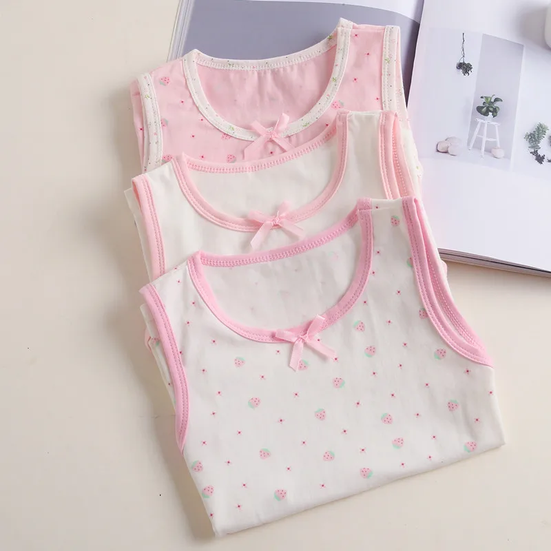 Girl Strawberry Prints Singlet Top Shirt Kids Cotton Breathable Home Wear Size 100-150 Children Underwear Shirt