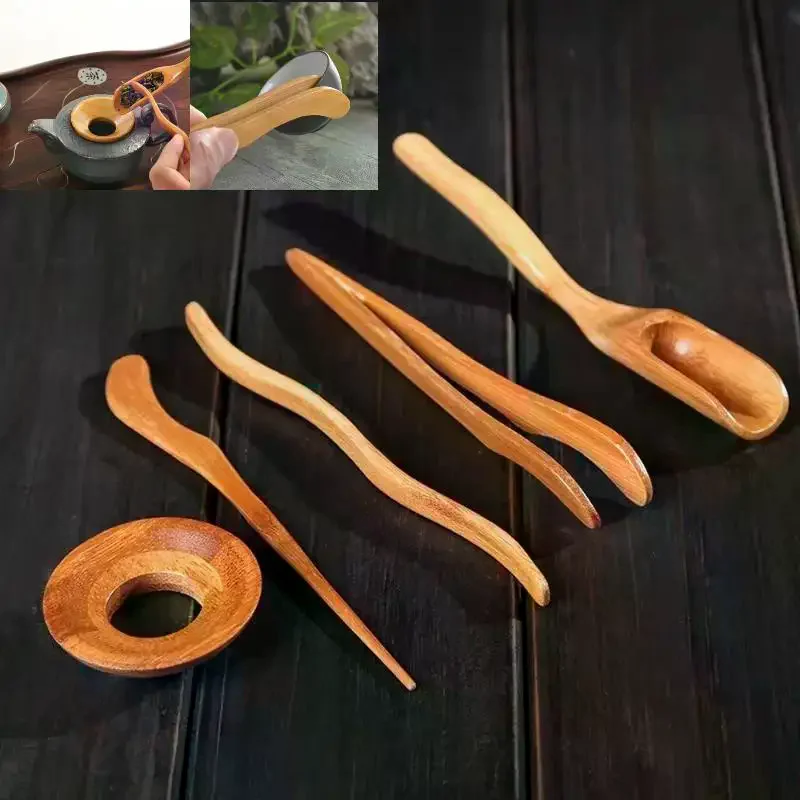 5 Pcs/set Gongfu Tea Ceremony Utensils Set Bamboo Teaspoons Tea Needle Tweezer Clips Strainer Tong Tube Teaware Ancient Art Tool