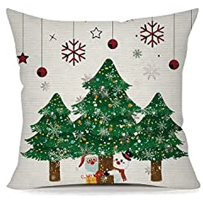 Funda de almohada cuadrada de lino para Navidad, decoración al aire libre, hugger, cuadros, temporada de vacaciones