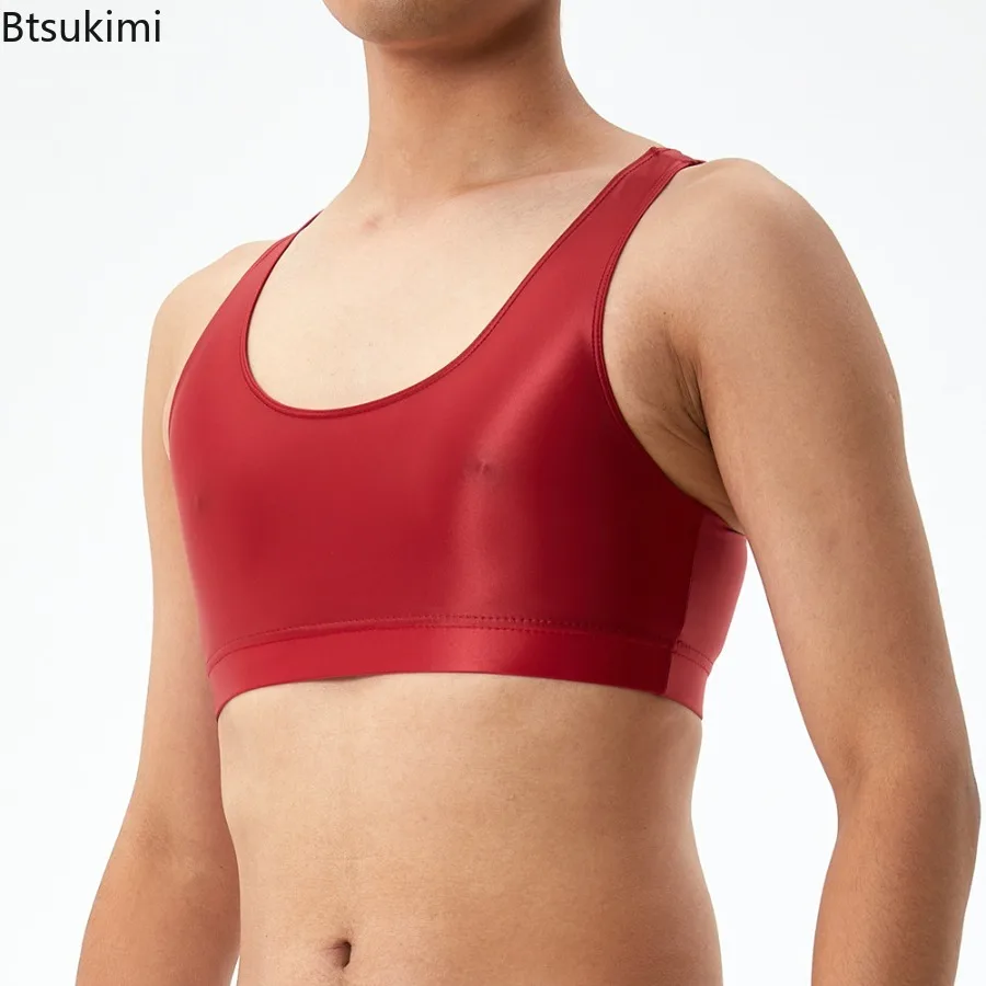 Sexy Herren-Fitnessweste, glänzend, seidig, ärmellos, Racerback-Tanktops, solide, dünne, elastische, glatte Sport-Tops, Bodybuilding-Muskelweste