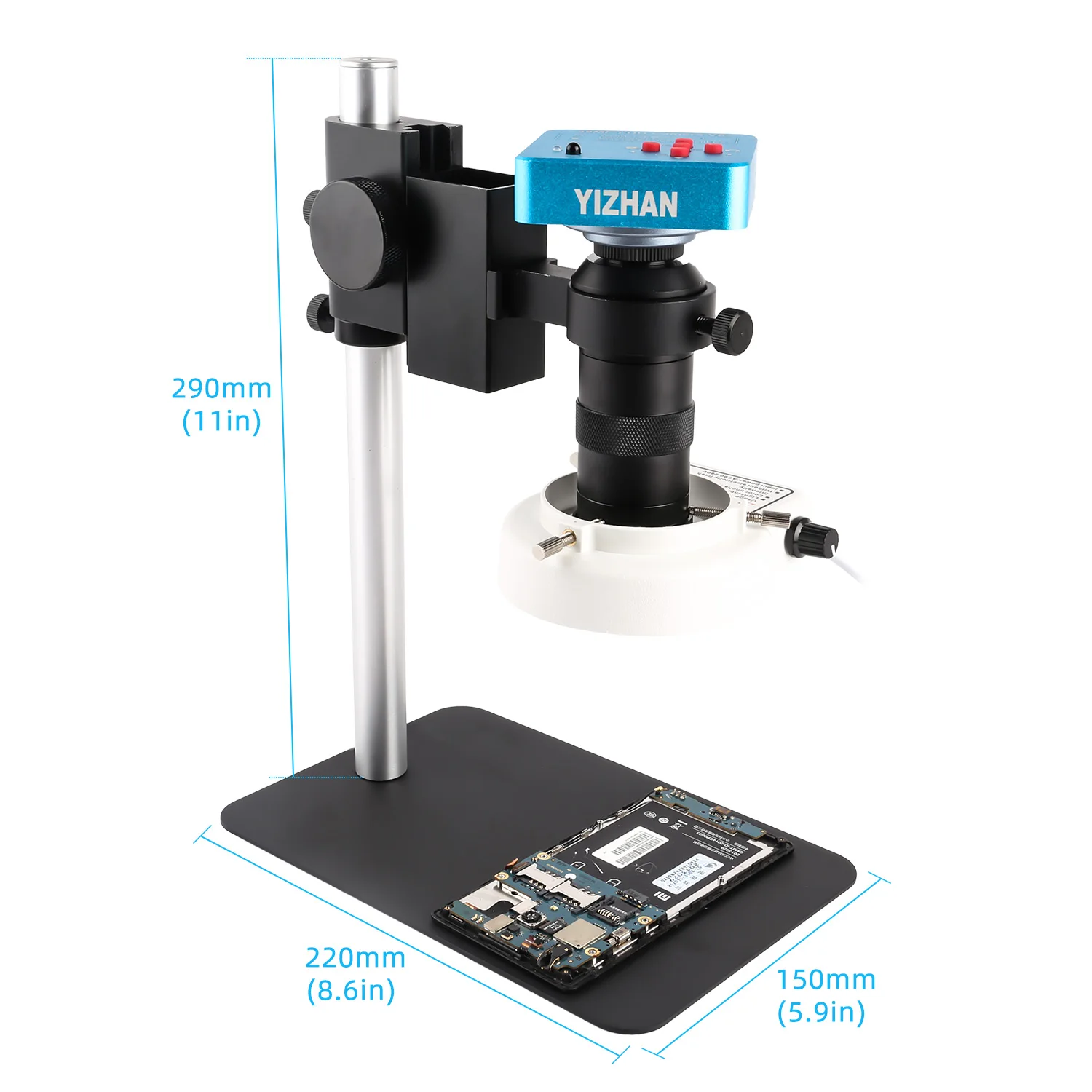 Imagem -02 - Hdmi Usb Industrial Câmera de Vídeo Digital Microscópio Zoom 130x C-mount Lens Led Ring Light para Reparação de Solda 48mp 38mp 4k 2k
