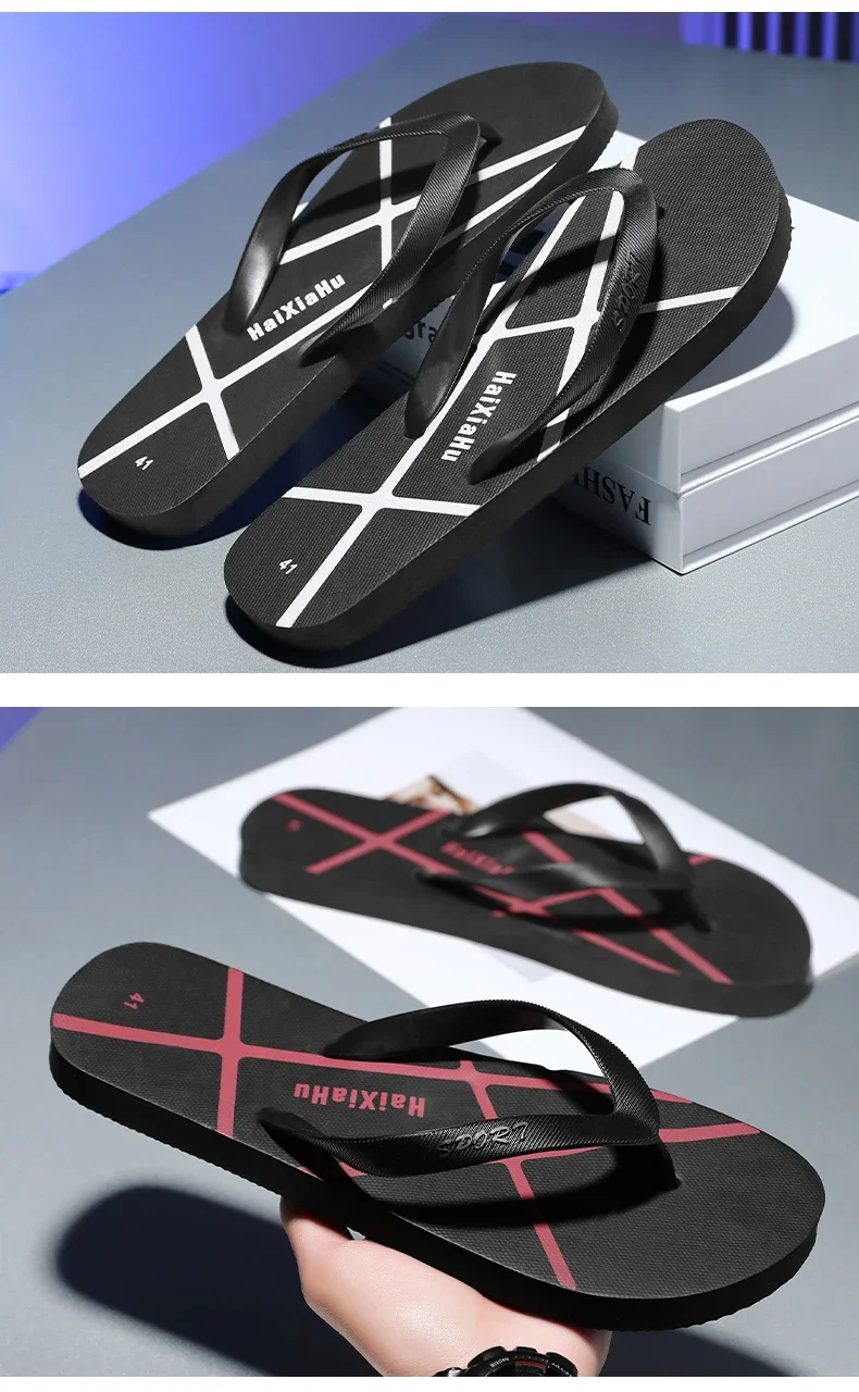 Herren Schwarze Klassische Flip-Flops Rutschfeste Strandsandalen Damen Schnelltrocknende Lässige Flache Bequeme Sommer-Zehenstegsandalen für Drinnen und Draußen – Detail 14