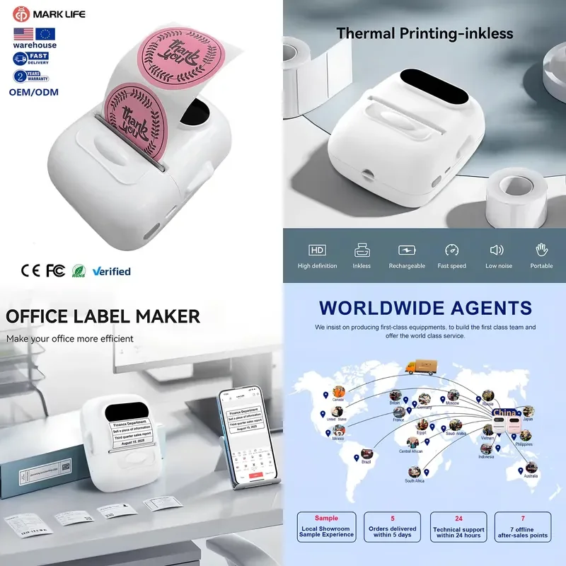 Marklife P50 Portable Mini Thermal Label Printer USB/Wireless 203dpi 58mm Paper Size No Ink Needed ROHS Certified in Stock