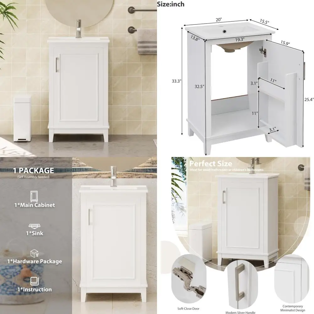 

compact 20" vanity combo with sink, storage cabinets, and soft-close doors for small bathrooms