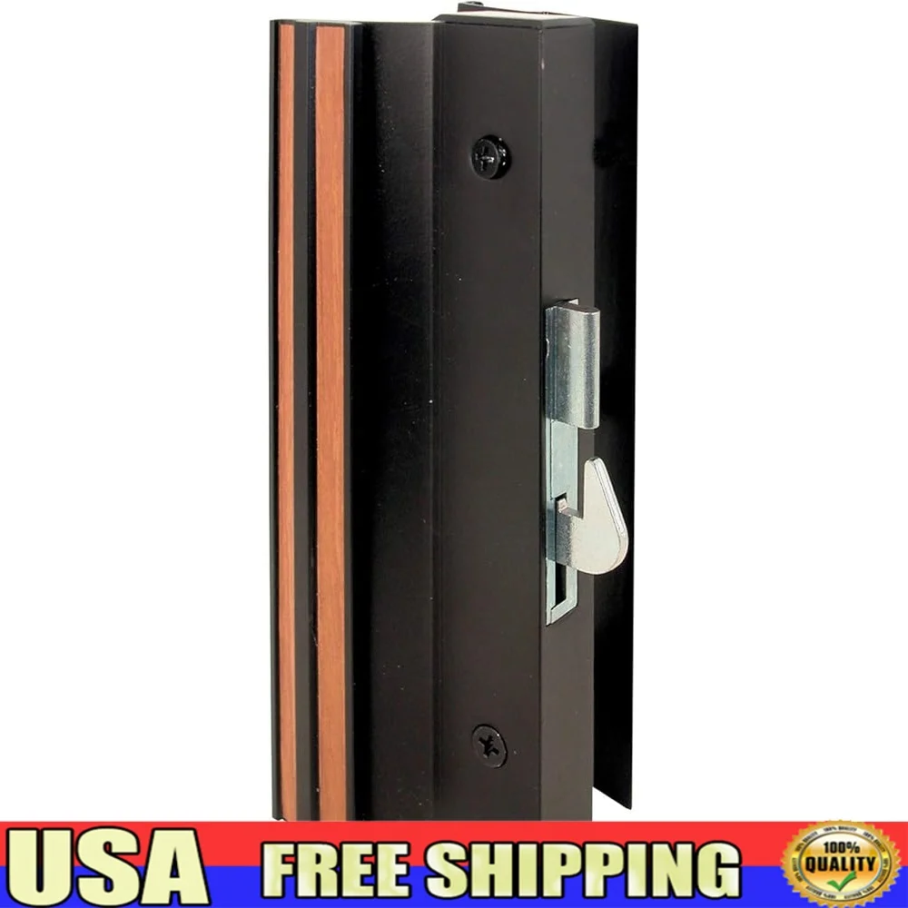 

Sliding Glass Door Handle Set Replacement Hook Style 4-15/16 Inch Surface Mount Locking Mechanism Extruded Aluminum Black Finish