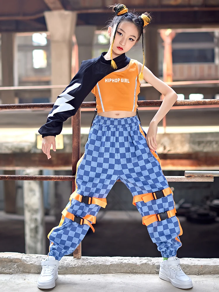 Tide Hip-Hop Outfit Performance Hiphop Clothes Rave Wear Girls Street Dance Costume Single Sleeved Sweater Hollow Pants