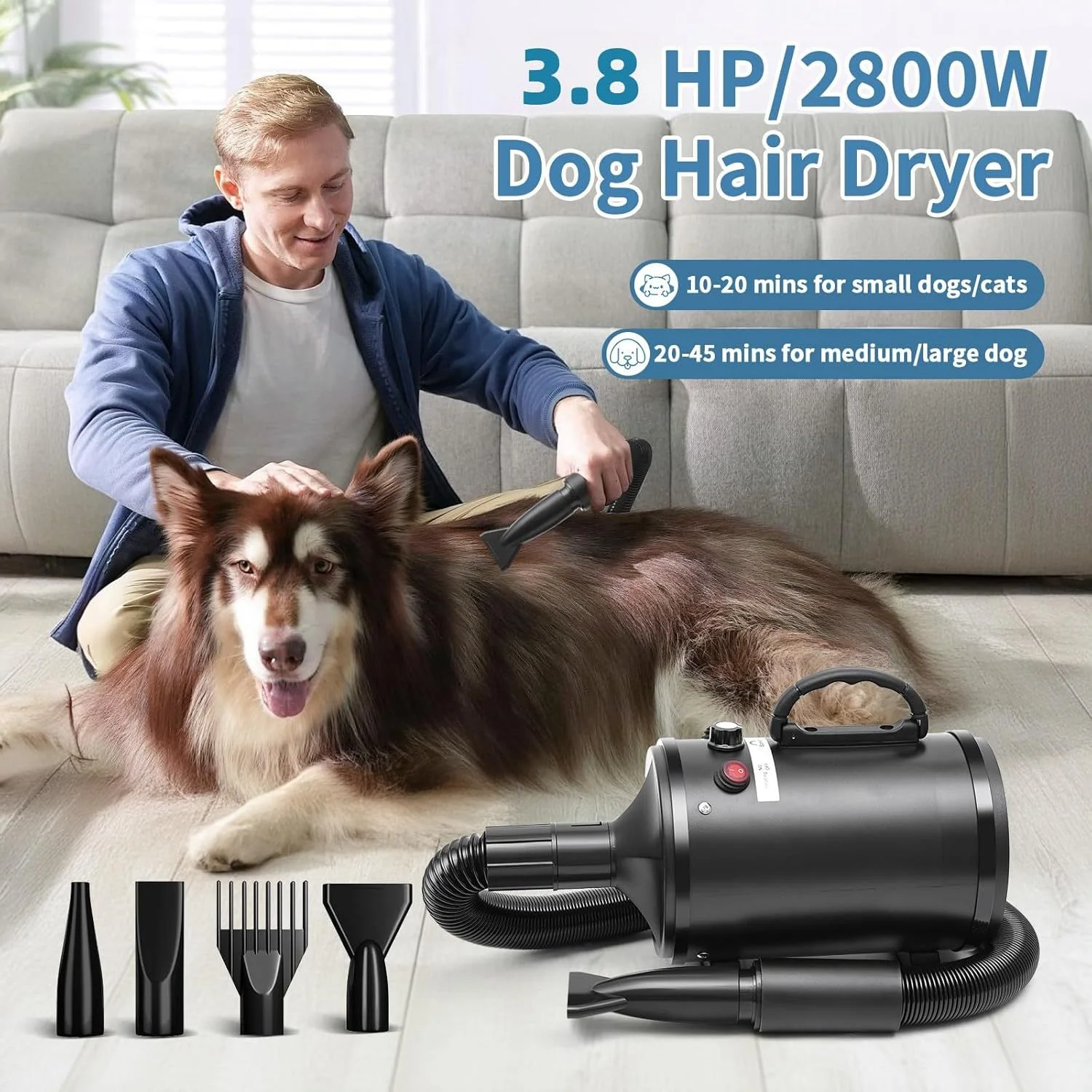 Intelligent Adjustable Speed Pet Hair Dryer, High Speed Dog Blower, Quick Drying Pet Water Blower For Grooming Salon & Home Use