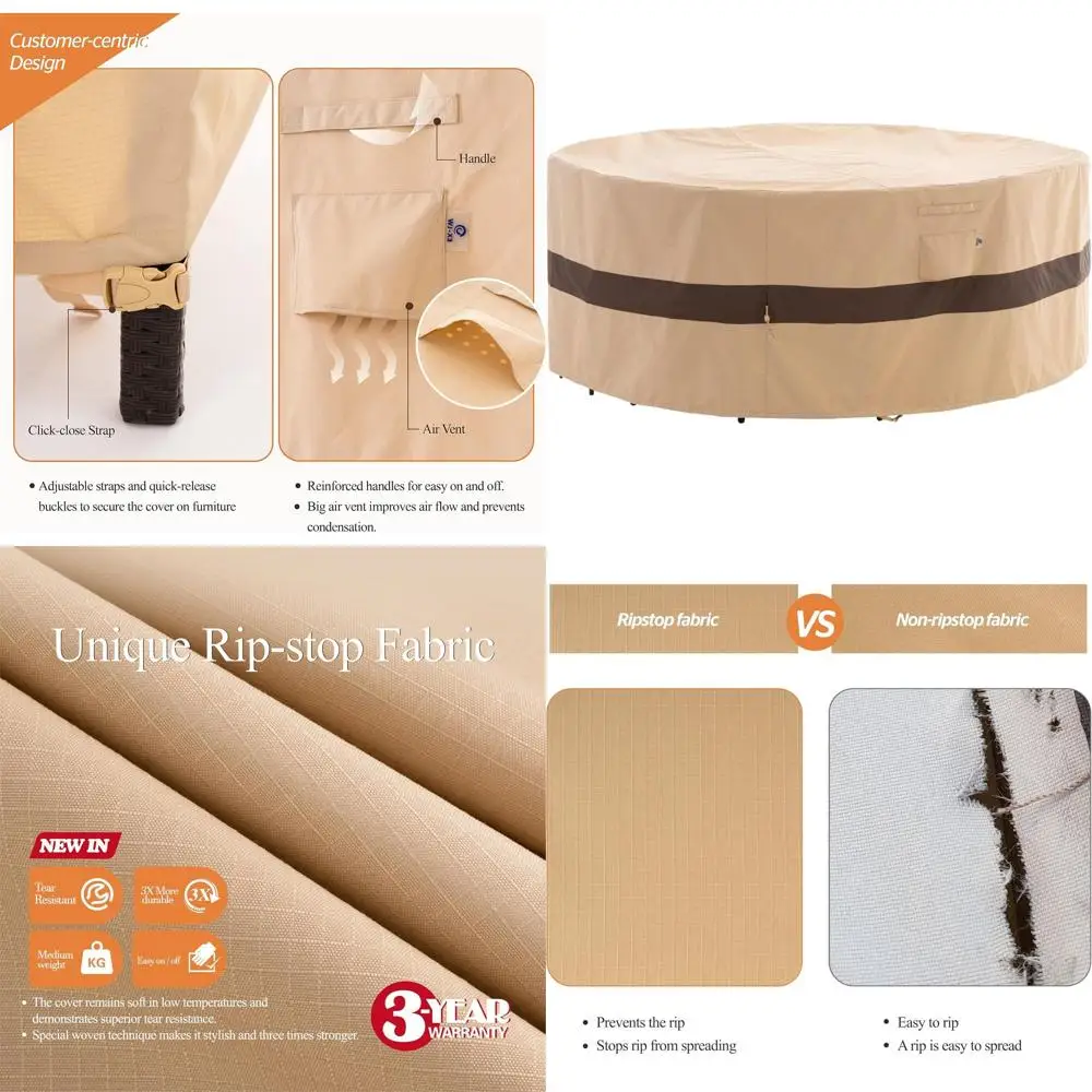 

Круглый чехол для садовой мебели, диаметр 110 см, высота 31 см, водонепроницаемый и защищенный от УФ-излучения, бежевый и кофейный цвета, для обеденного гарнитура.