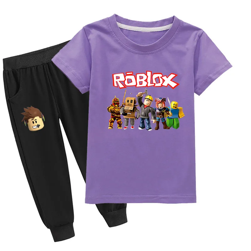 

Новинка 2024 г., хлопковый комплект Roblox из футболки с коротким рукавом для мальчиков и девочек, комплект из трех предметов: свитшот и низ