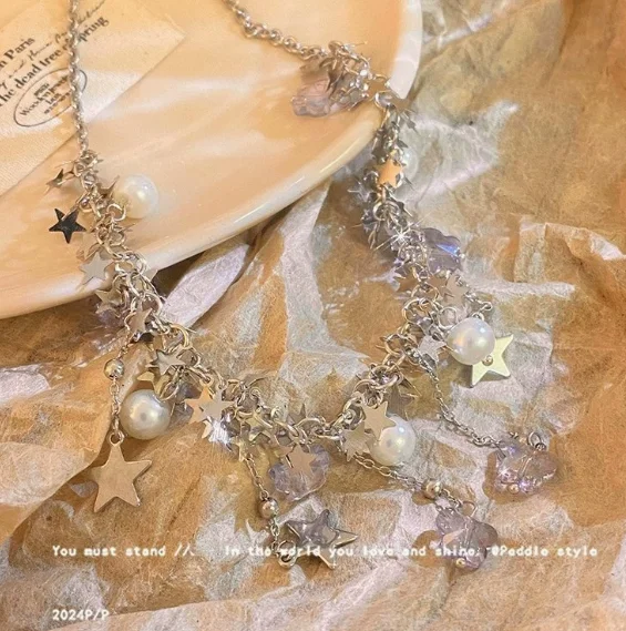 Sweet, Cool, Spicy Girl Star Crystal Butterfly Necklace, Female Niche Design, Tassel Collar Chain, New Style