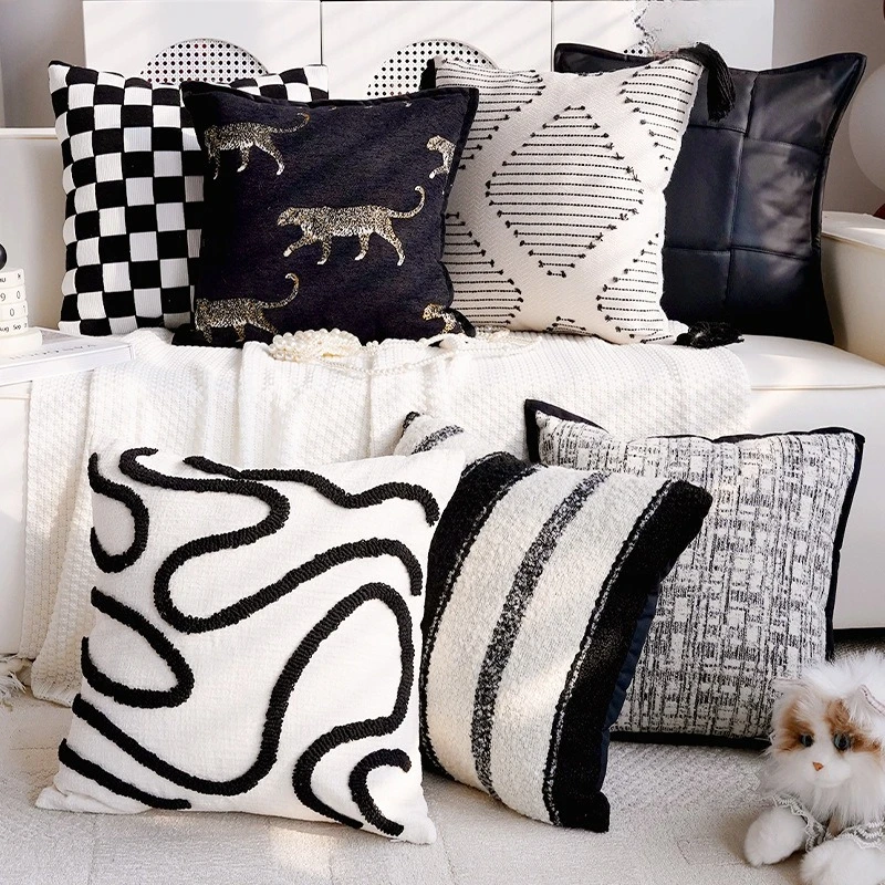 30x50/45X45CM Black White Throw Pillow Cover French Light Luxury Stamping Waist Cushion Cover Decor Home Decorative Pillowcase