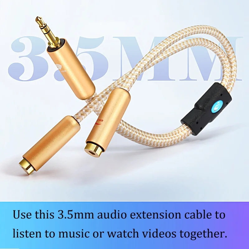 1/8'' Aux Jack 3.5mm Male To Dual 3.5mm Female Splitter Audio Cable for Phone Laptop Tablet PC Headphone Speaker Extension Cords