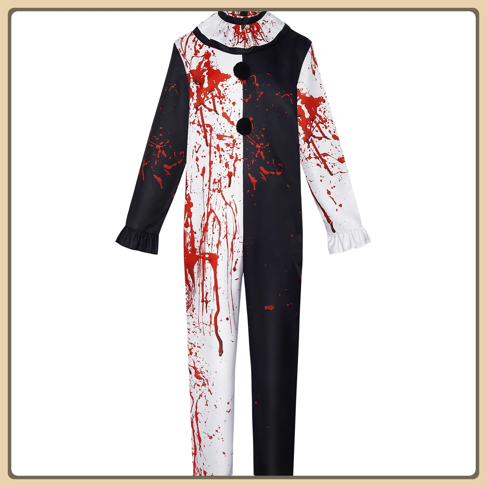 

Bloody Clown Cosplay Costume Black White Onesie + Blood Stain Mask High Quality Comic Con//Stage Anime Clothes (Male/Female)