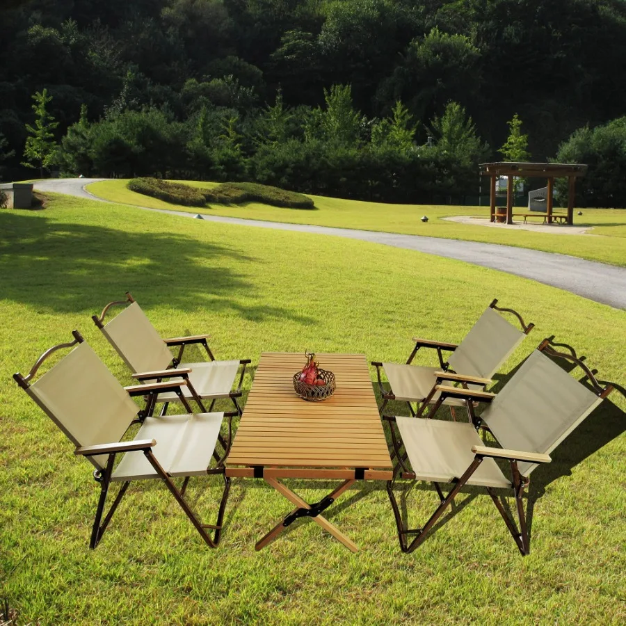 

MultiFunction Foldable and Portable Dining Set 1 Dining Table 4 Folding Chairs Indoor and outdoor universal Natural