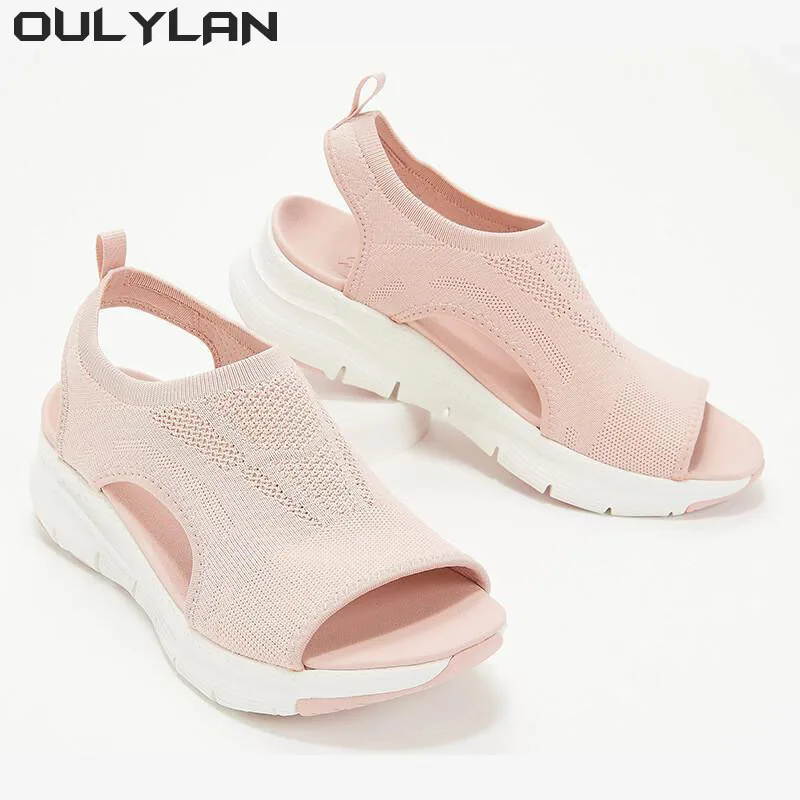 Oulylan 2024 Women Summer Shoes Mesh Fish Platform Sandals Women's Open Toe Wedge Sandals Ladies Light Casual Shoes