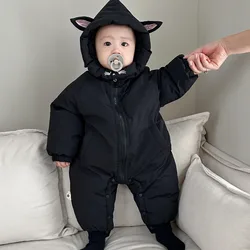 Baby jumpsuit winter new plush and thick hooded down climbing suit for babies to go out and hug clothes, newborn cotton jacket