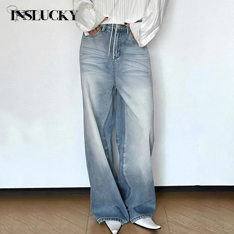 

InsLucky Y2K Gradient Loose Denim Pants Women Low Waist Straight Pants Casual Wide Leg Pants Jeans Female Trousers Streetwear