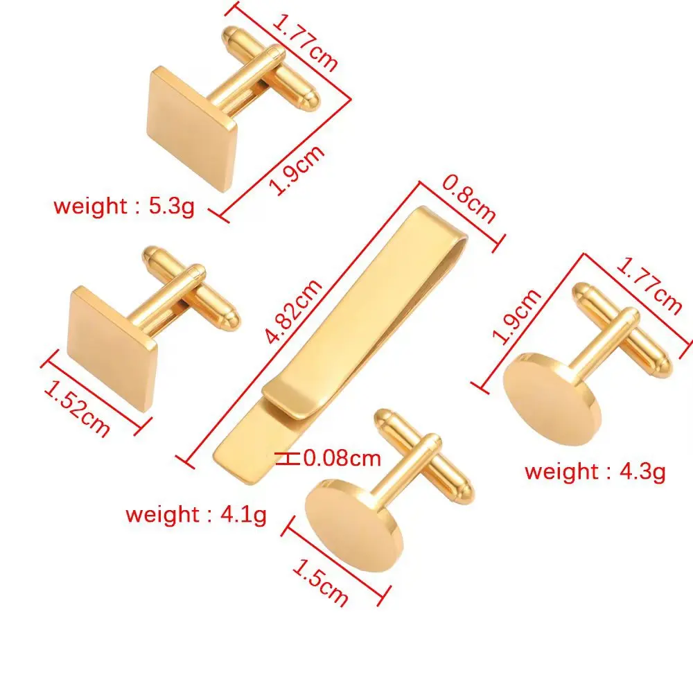 High Quality Stainless Steel Mirror Polish Round Square Cufflinks and Tie Clip Set For DIY Jewelry Making Accessories