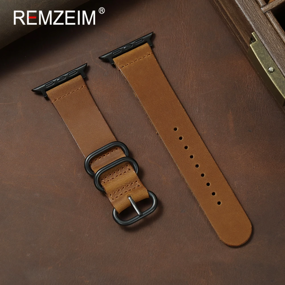 Retro-Lederarmband für Apple Watch 1–11 Ultra SE 3 2 1 Herrenarmband mit drei Ringen für Iwatch 38/40/41/42/44/45/46/49 mm