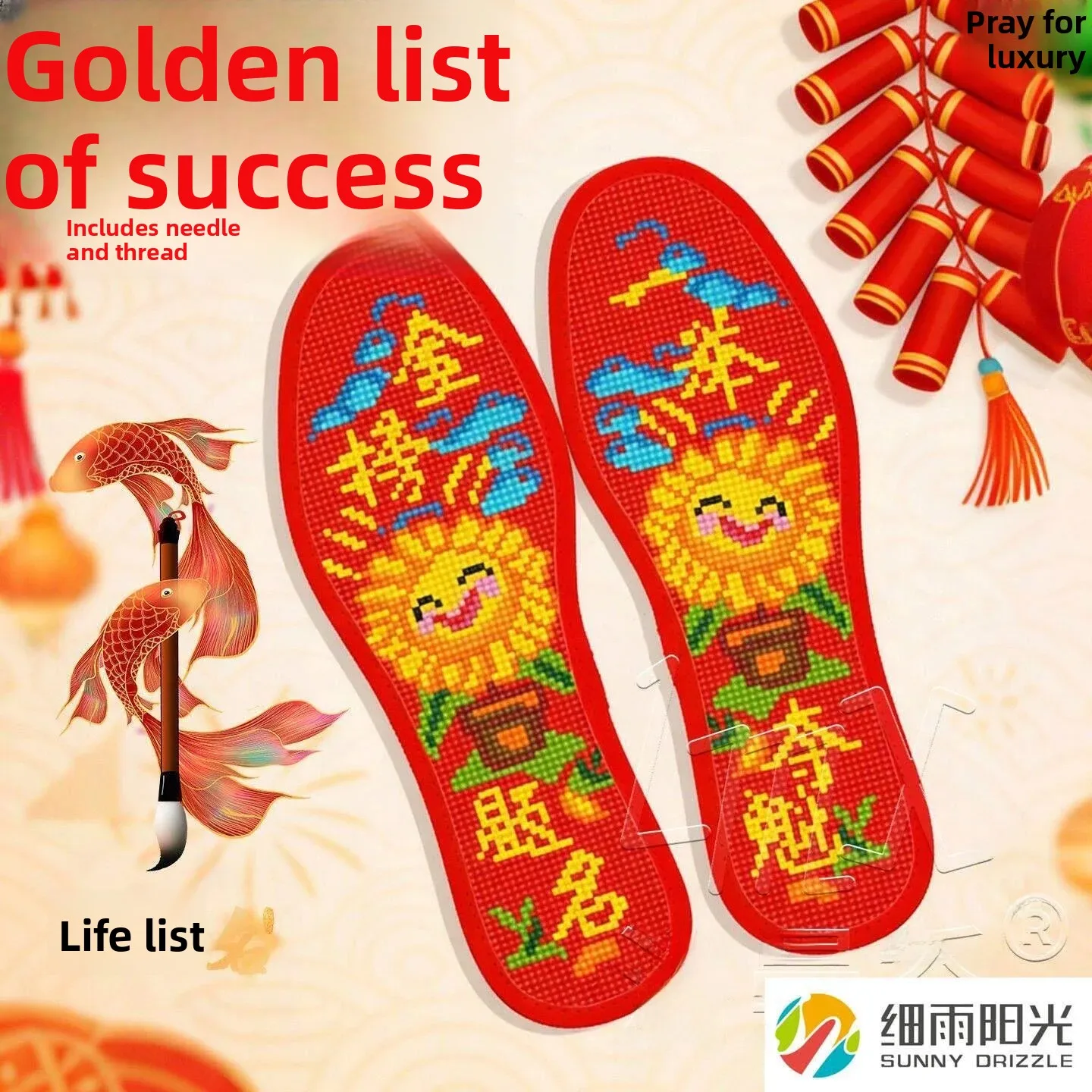 Hand Embroidered Cross Stitch Shoe Insoles Wish for Academic Success Non Finished Product for Students Exam Gifts Children Teens