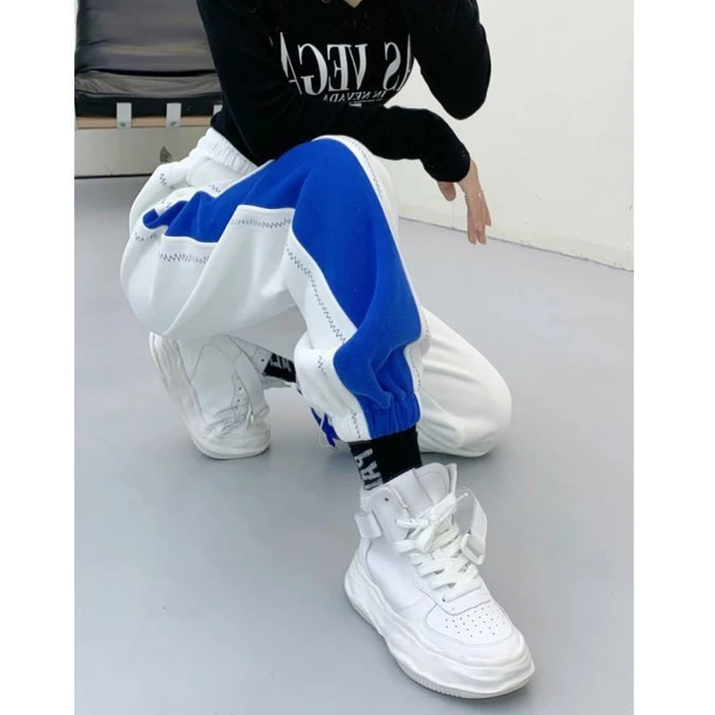 2023 Autumn Winter Women Korean Fashion Contrast Color Sports Joggers Baggy Harem Pants Casual Streetwear Fleece Warm Sweatpants