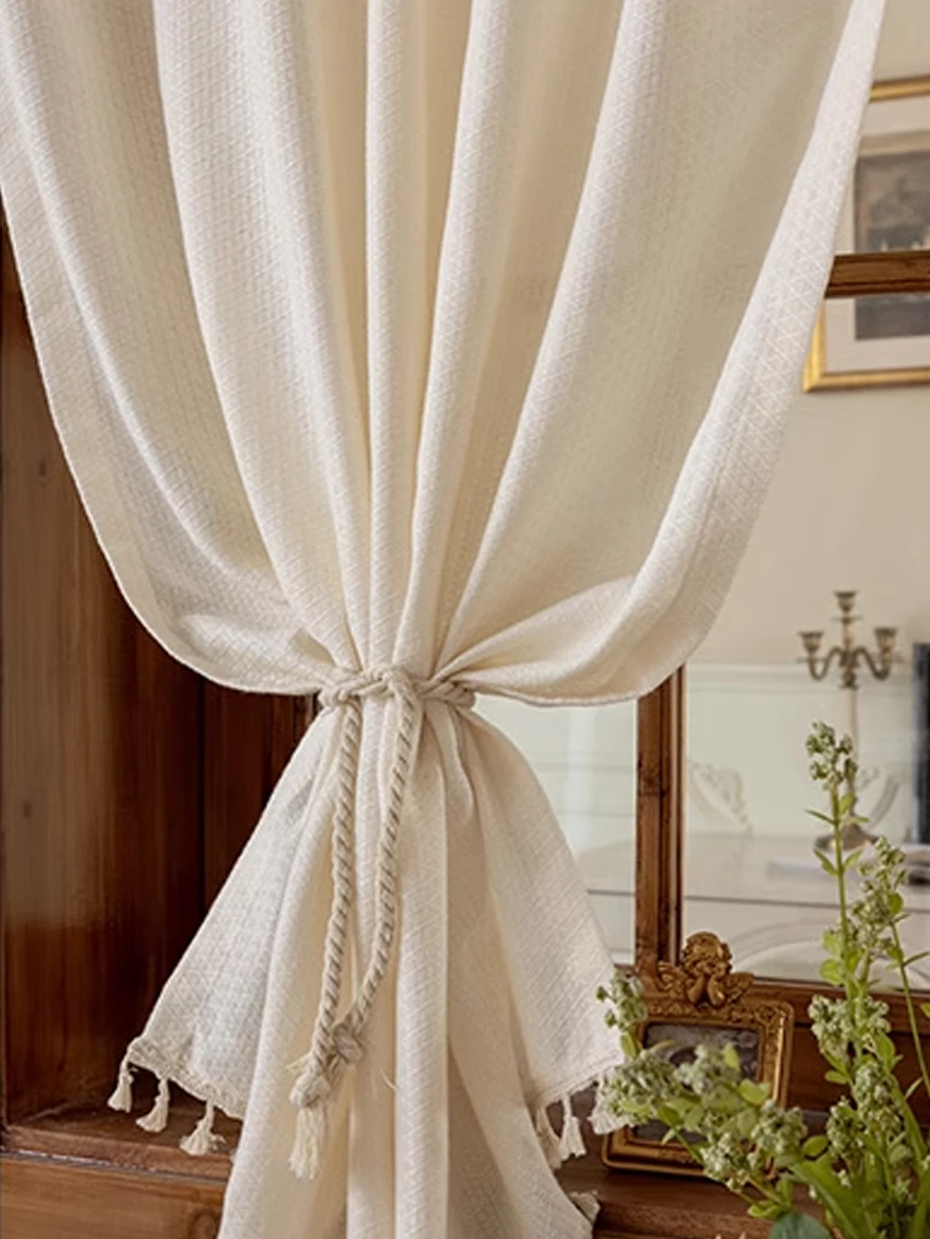 Japanese-style Tassel Gauze Curtain,Light-transmitting Cotton Linen Curtain,Half-curtain Sunshade Floating Window Partition