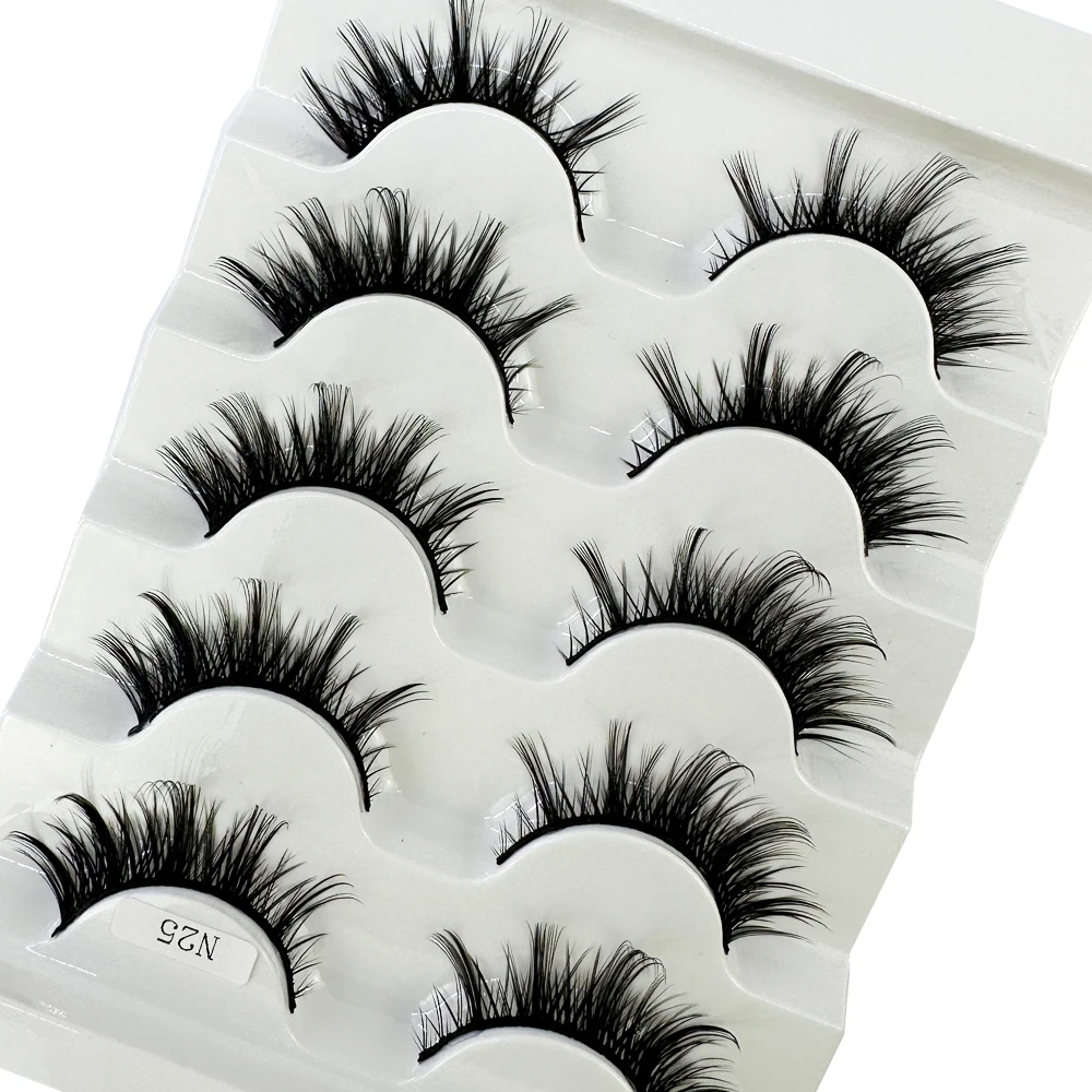 5Pairs Faux Mink Eyelashes 8D Curl Winged Natural Realistic Messy End Eye Elongated Thick False Eyelashes Soft Fake lashes