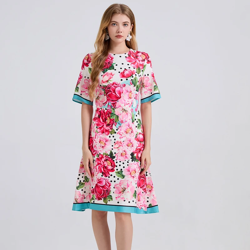 Vestido de fiesta Floral precioso a la moda de verano para mujer, vestido informal elegante de manga corta con cuello redondo, ropa femenina