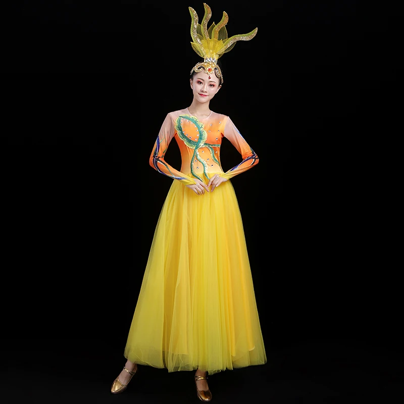 Opening Dance Costume Big Swing Skirt New Chinese Dance Costume Elegant Style