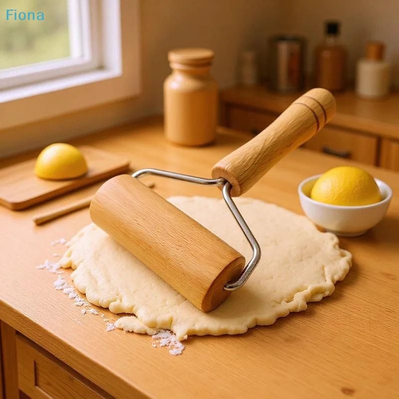 ✔Wooden Rolling Pin with Handle, Stainless Steel Frame Dough Roller for Baking, Pizza, Pastry & Cookie Dough