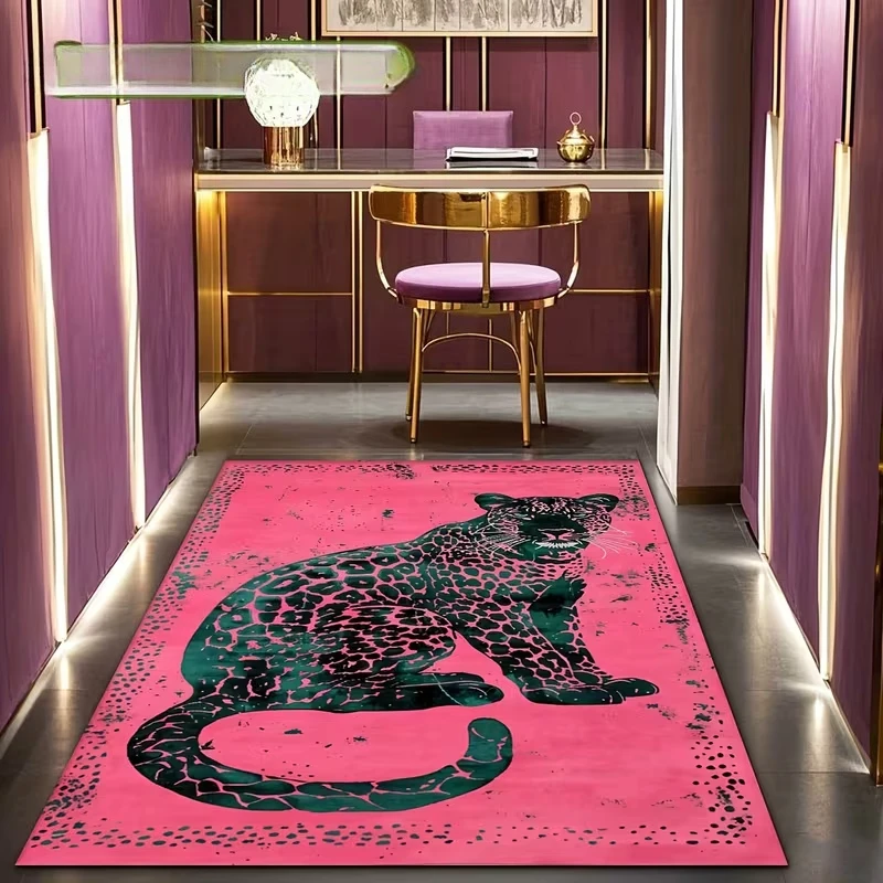 Künstlerischer rosa Leoparden-Porträt-Teppich, bedruckt, für Wohnzimmer, Schlafzimmer, Büro, Musikzimmer, Bodenteppich, stilvolle Heimdekoration, Geschenk