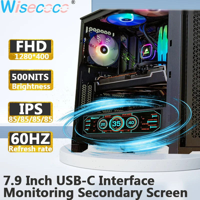 

Wisecoco 7,84 дюйма 1280*400 растянутый стержень дисплей 500 нит модуль дисплея барная панель для Aida64 дополнительный экран мини-монитор IPS