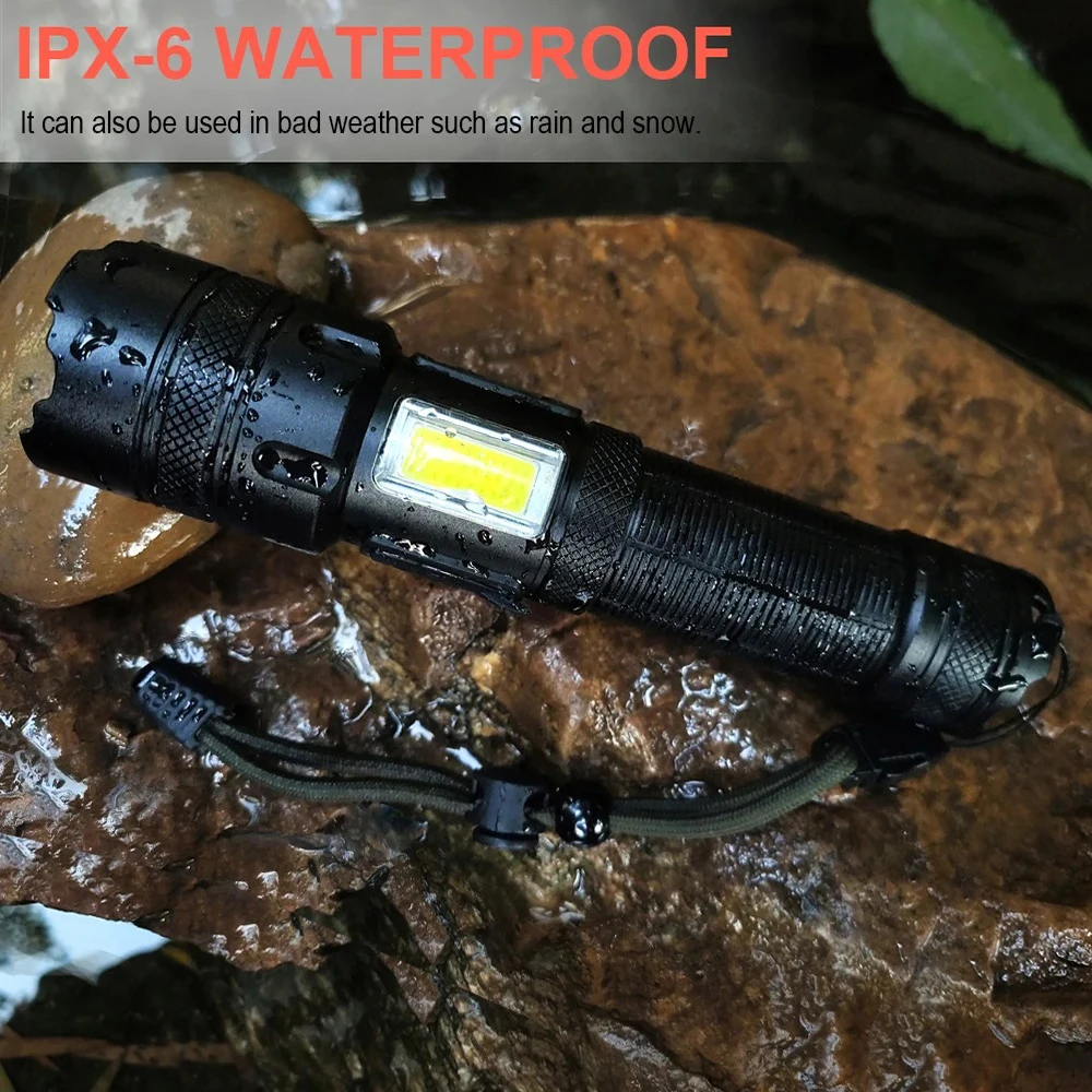 High Power XHP160 LED Flashlight With Side Work Light Lantern USB Rechargeable 16-Core Powerful Tactical Torch Lamp For Camping