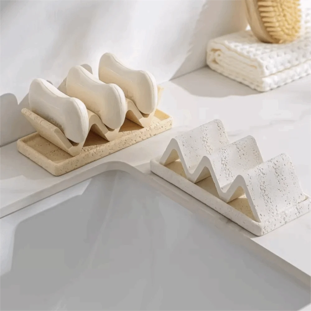 Retro Japanese Style Soap Dish Wave Shaped Minimalist Soap Storage Box Sandstone with Drainage Bathroom Soap Box Household