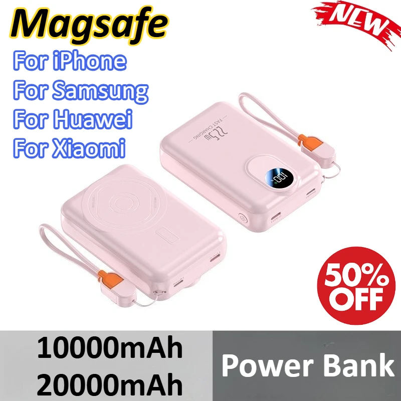 

10000mAh 20000mAh Magsafe Wireless Power Bank For iPhone 17/16/15/14/13 For Samsung For Huawei For Xiaomi Built in Cables