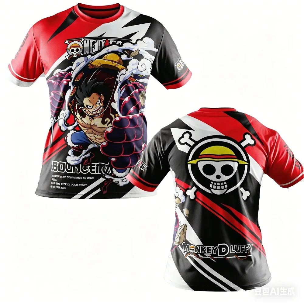 

One Piece Luffy New Luffy Pattern T-shirt Outdoor Breathable Sports Top Men's and Women's Anime T-shirt Unisex Children's Top