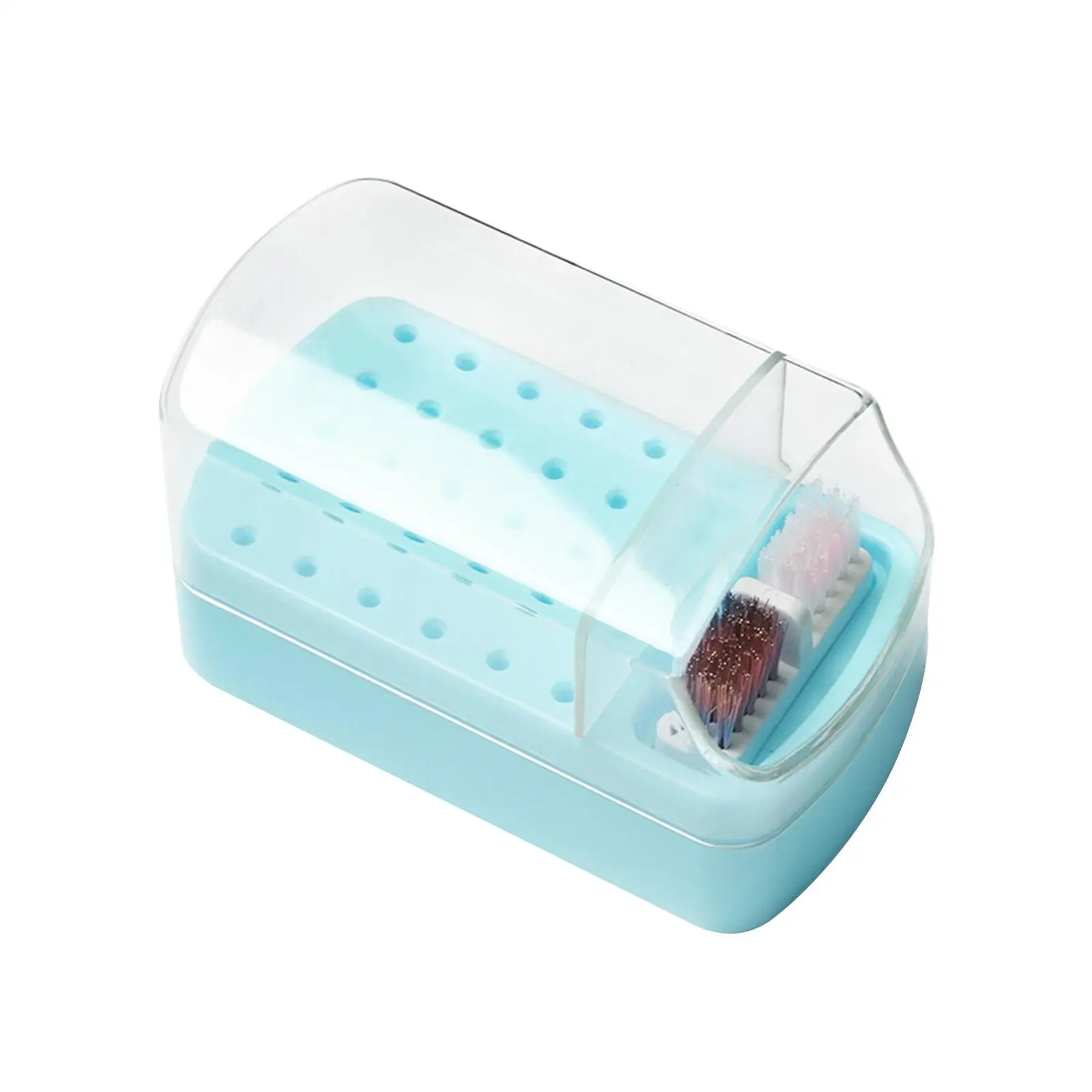 Portapunte per unghie antipolvere Scatola portaoggetti con coperchio trasparente Supporto per punte da trapano portatile con pennello per accessori per adesivi per nail art