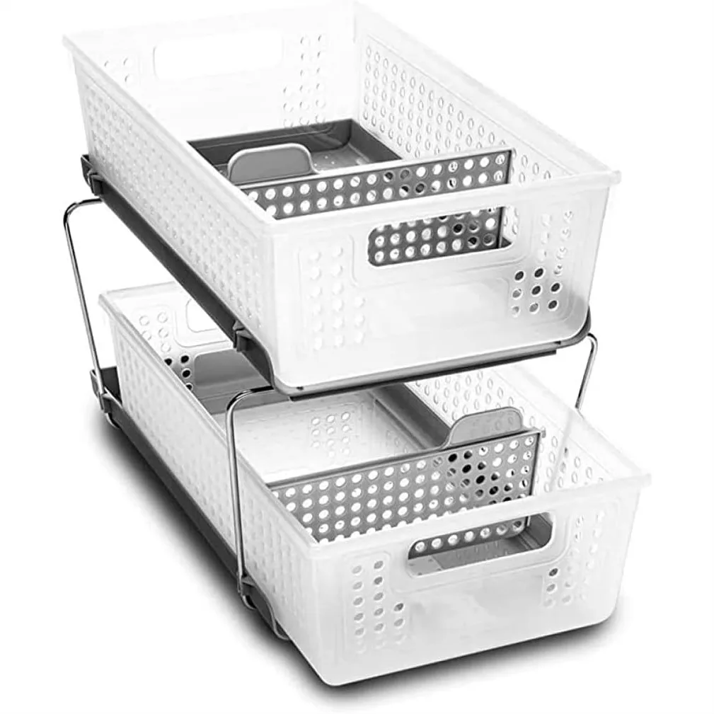 

2-Tier Under Sink Organizer with Sliding Drawers, Pull Out Baskets and Adjustable Dividers for Bathroom, Kitchen, Pantry, and