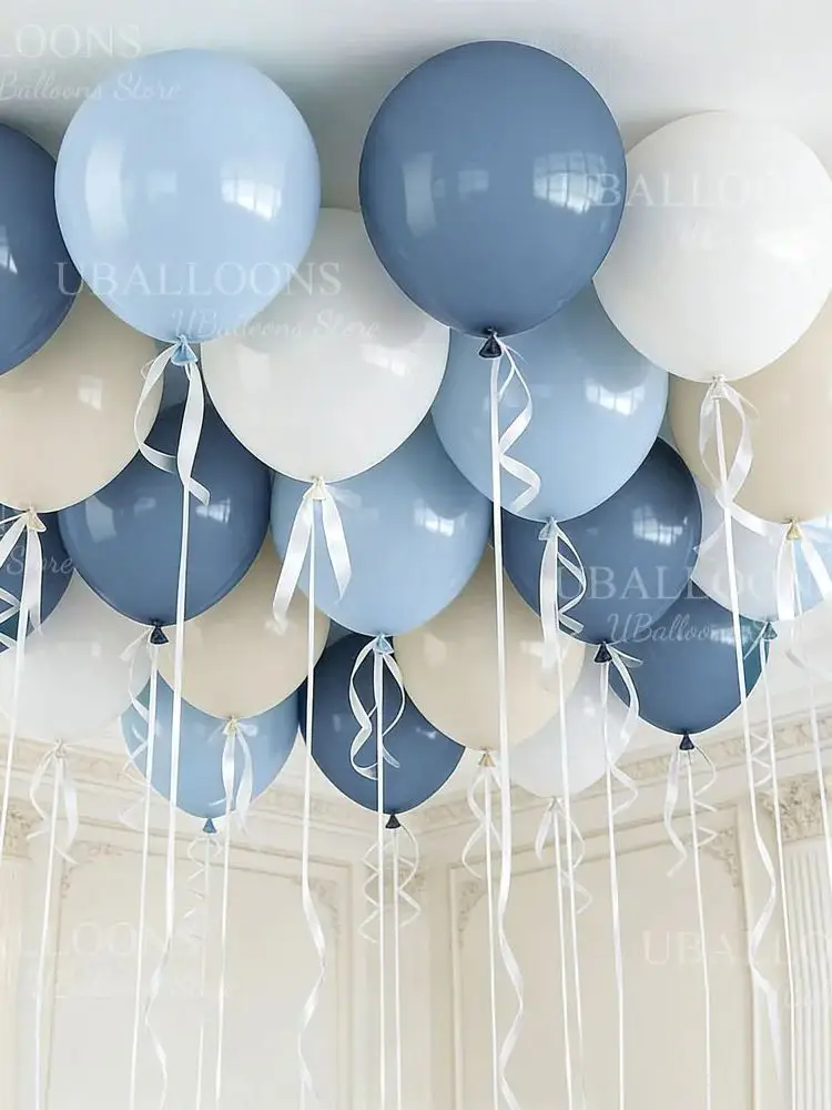 62-teiliges 12-Zoll Haze Blue Ballonset Boho Weiß Sand Dusty Twilight Slate Blue Ballons für Geburtstag, Babyparty, Hochzeitsdekoration